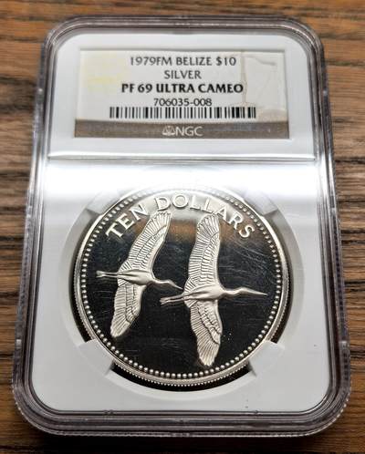 凡希社世界钱币微拍第三百十三期 - 1979伯利兹鹈鹕10元大银精铸NGC-PF69UC