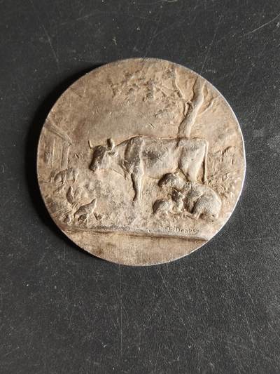 老王徽章第160期 -  法国农业协会大银章    大师Dropsy作品     950银     直径35mm.    重量20g