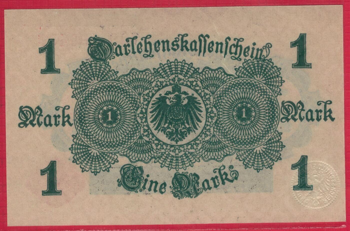 德国1914年1马克 P-50 红号红印 背面白色 实物图 UNC