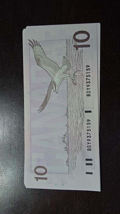 世界钱币～微拍第212期暨2025年第52期  部分库存清仓选号 - 1989年加拿大10元鸟版 全新绝品无4尾号159