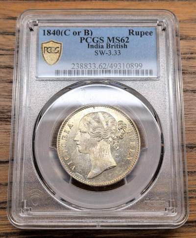 凡希社世界钱币微拍第三百十三期 - 1840东印度公司小维卢比PCGS-MS62，本土头像，正面PL效果强烈。