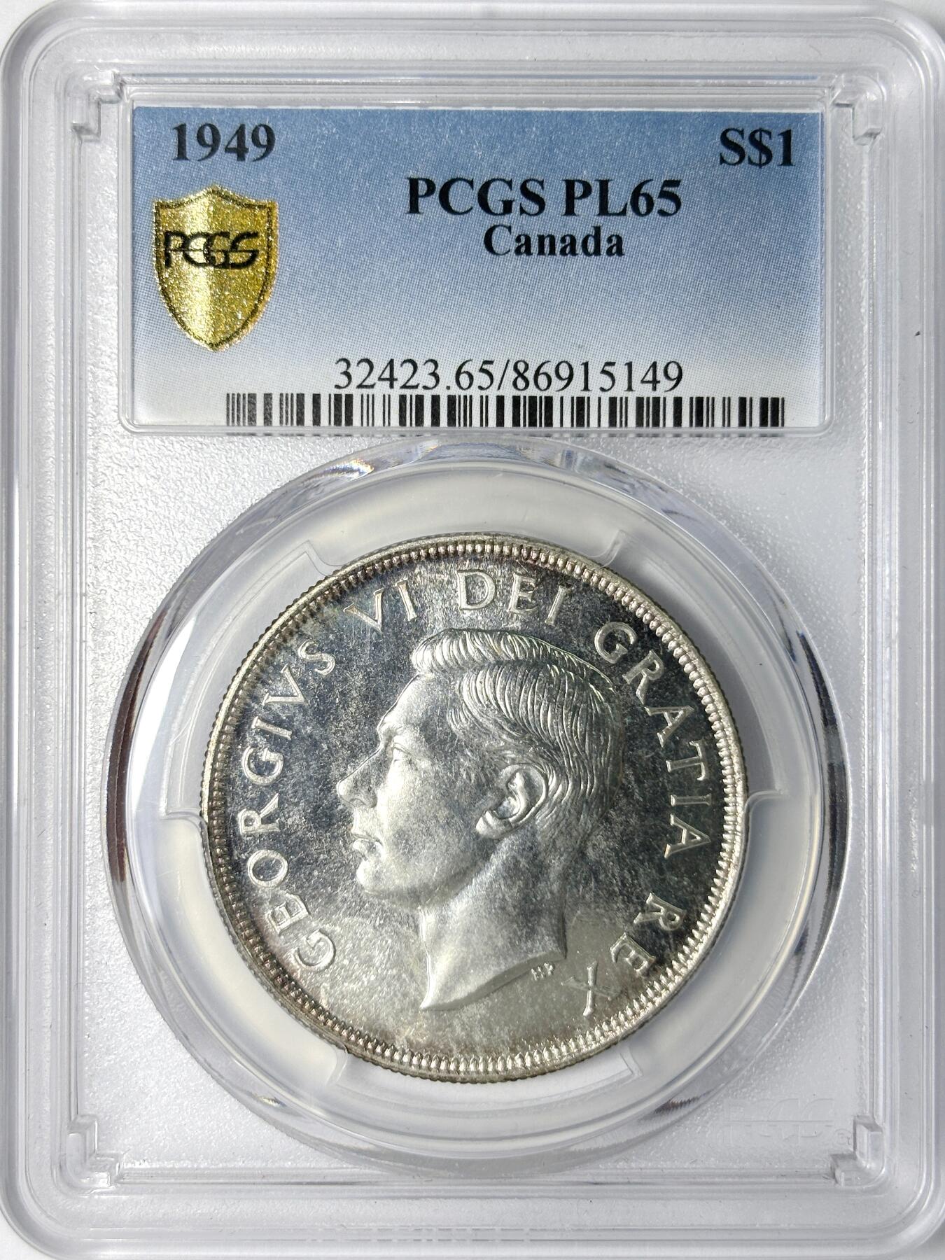 【雨安】【世界币章112-113期】周五/周六 两场连拍 2025-11-01 周六 19:30 保真 8秒倒数自动落锤 高效拍卖 [评级美洲] Canada 加拿大 1元 1949年 乔治六世 PCGS-PL65