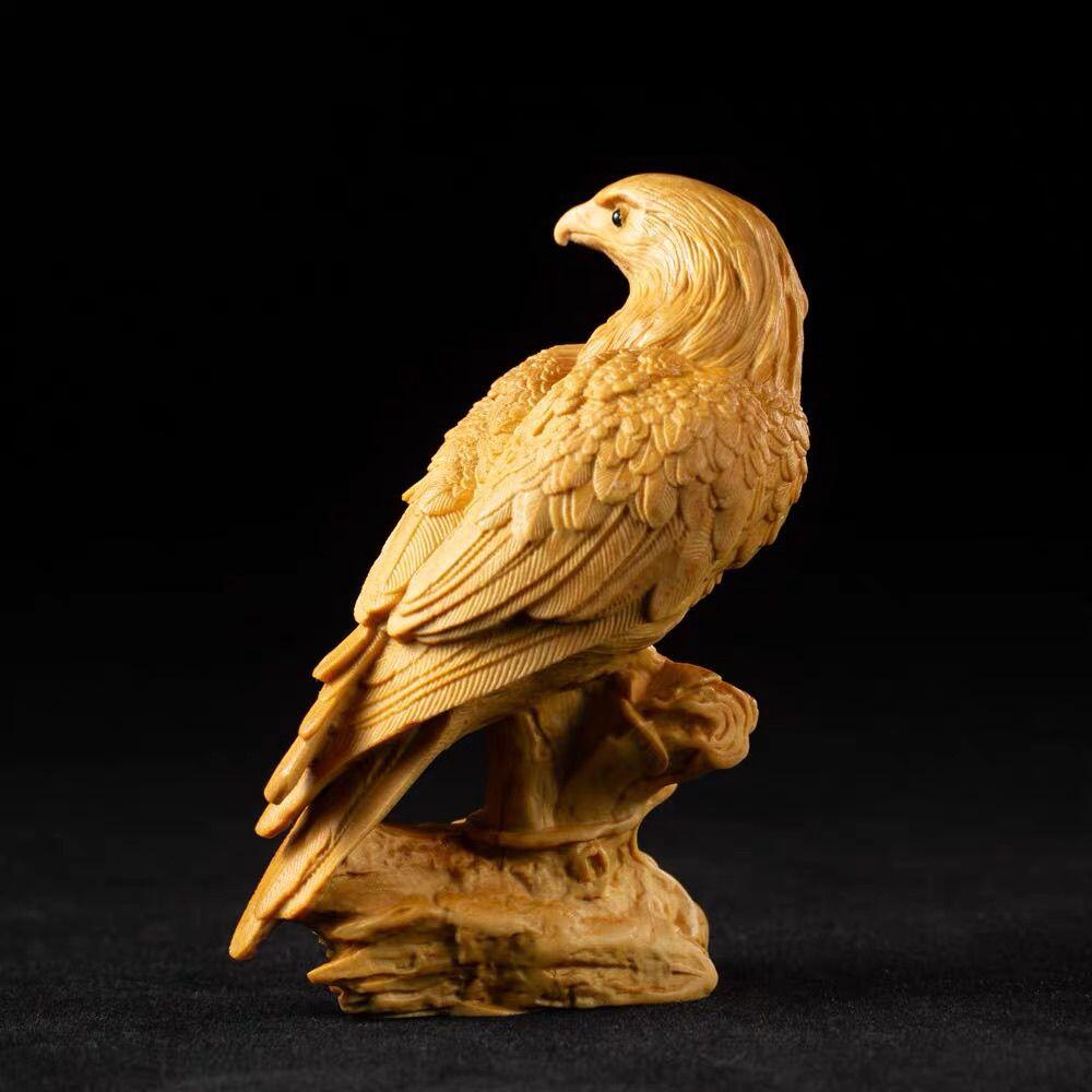 听雨轩（14）木雕 黄杨木雕老鹰摆件大展宏图手把件 8cm