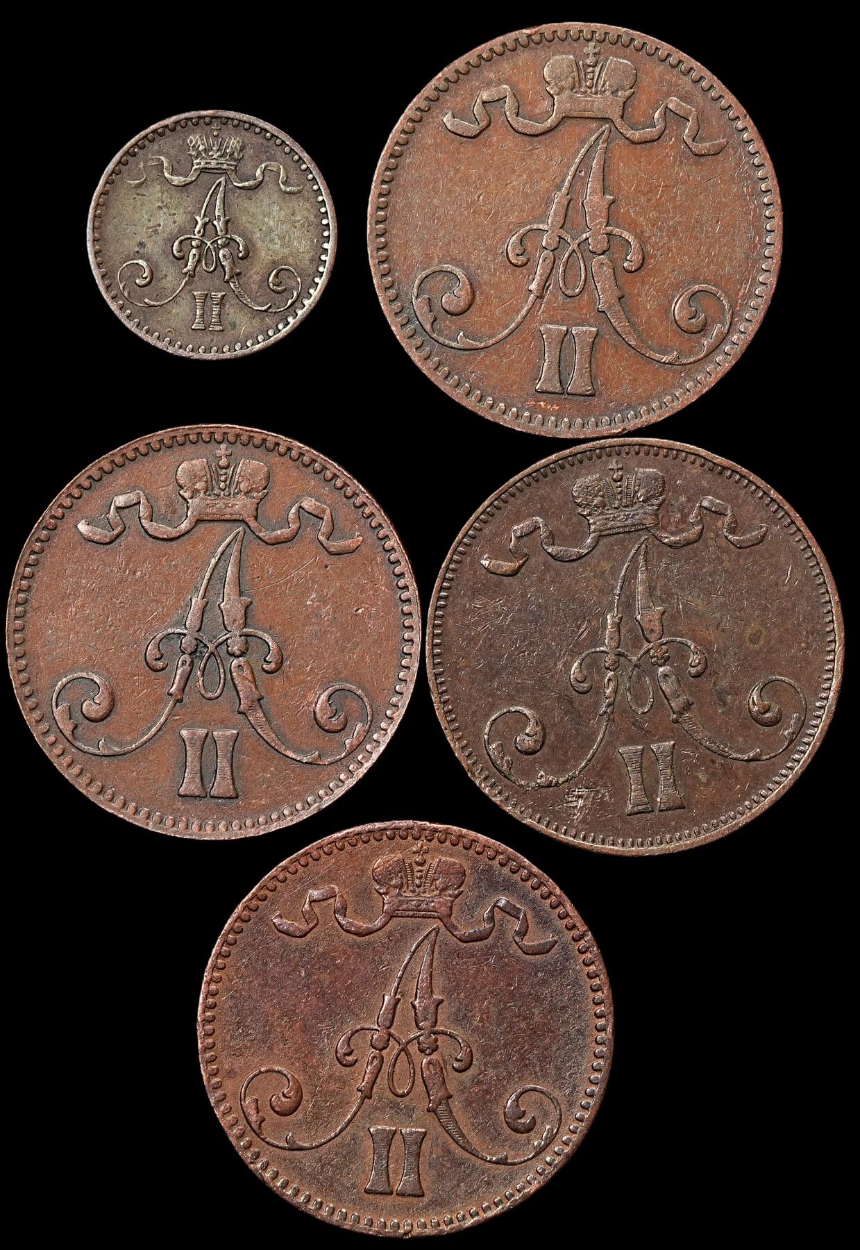 修遠堂世界钱币第九十一期 少见早期年份 芬兰铜币一组