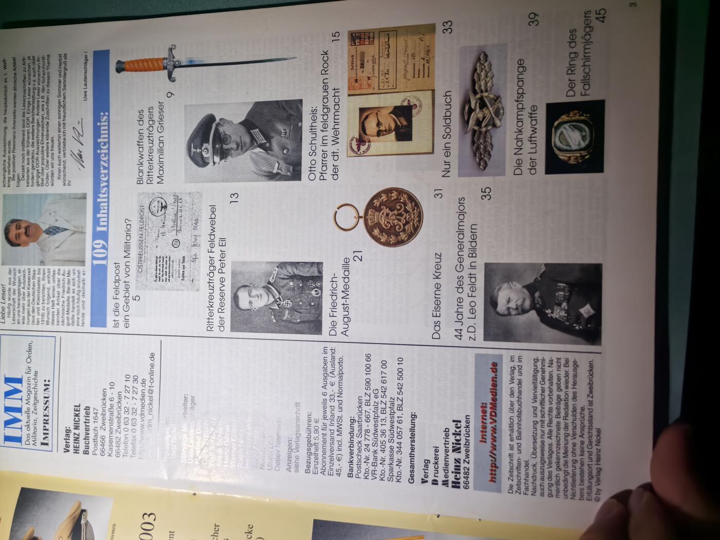 盛世勋华——号角文化勋章邮票专场拍卖第286期 德国出版 Militaria-Magazin杂志 2003年9/10月刊总第109期 58页