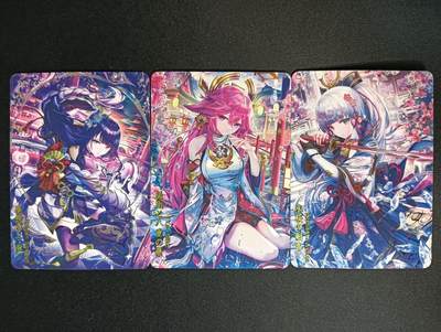 花开卡拍第45期（11月2号周日截拍，品控勿拍!!!拍品不寄存，运费5元，自制卡难免瑕疵，可能存在轻微撞角爆边等出厂瑕疵，品控介意勿拍！） - 原神 雷电将军 八重神子 神里绫华 1套3张 银闪