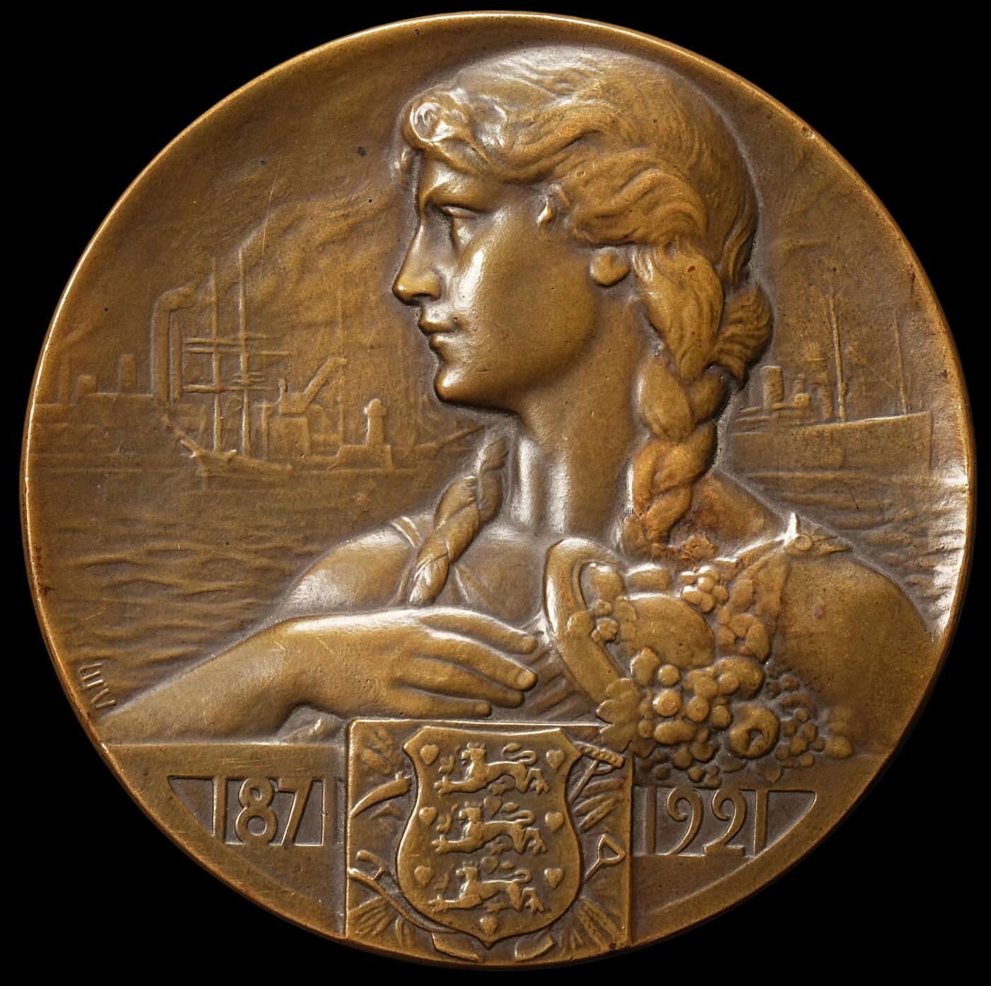 修遠堂世界钱币第九十一期 1921年丹麦银行成立50周年纪念大铜章 90.20mm，325.07g