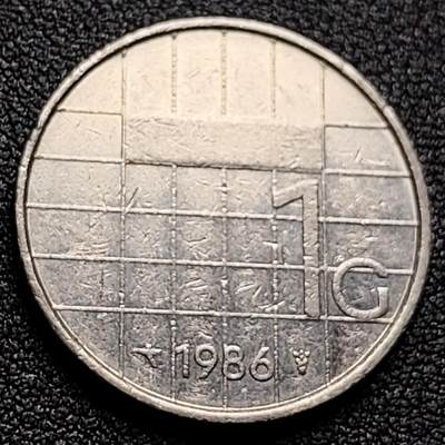 泉币菌-第122场-精品福利场 - 荷兰1986年1盾 贝娅特丽克丝女王 锤钻暗记 镍币  25mm