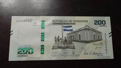 世界钱币～微拍第212期暨2025年第52期  部分库存清仓选号 - 2021年洪都拉斯200伦皮拉 纪念钞全新绝品无47尾号582