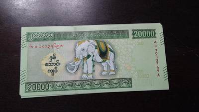 世界钱币～微拍第212期暨2025年第52期  部分库存清仓选号 - 2023年缅甸20000 白象纪念钞全新绝品无4尾号769