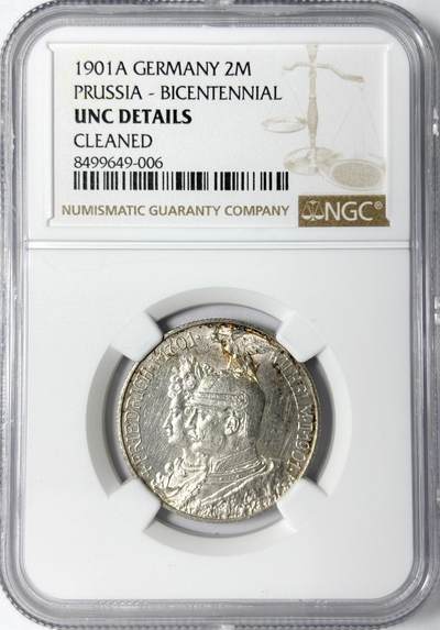 【雨安】【世界币章112-113期】周五/周六 两场连拍 2025-11-01 周六 19:30 保真 8秒倒数自动落锤 高效拍卖 - [评级德国] Germany 德国 帝国 J.105 普鲁士 2马克 (1901) 建国 1901年 NGC-UNC