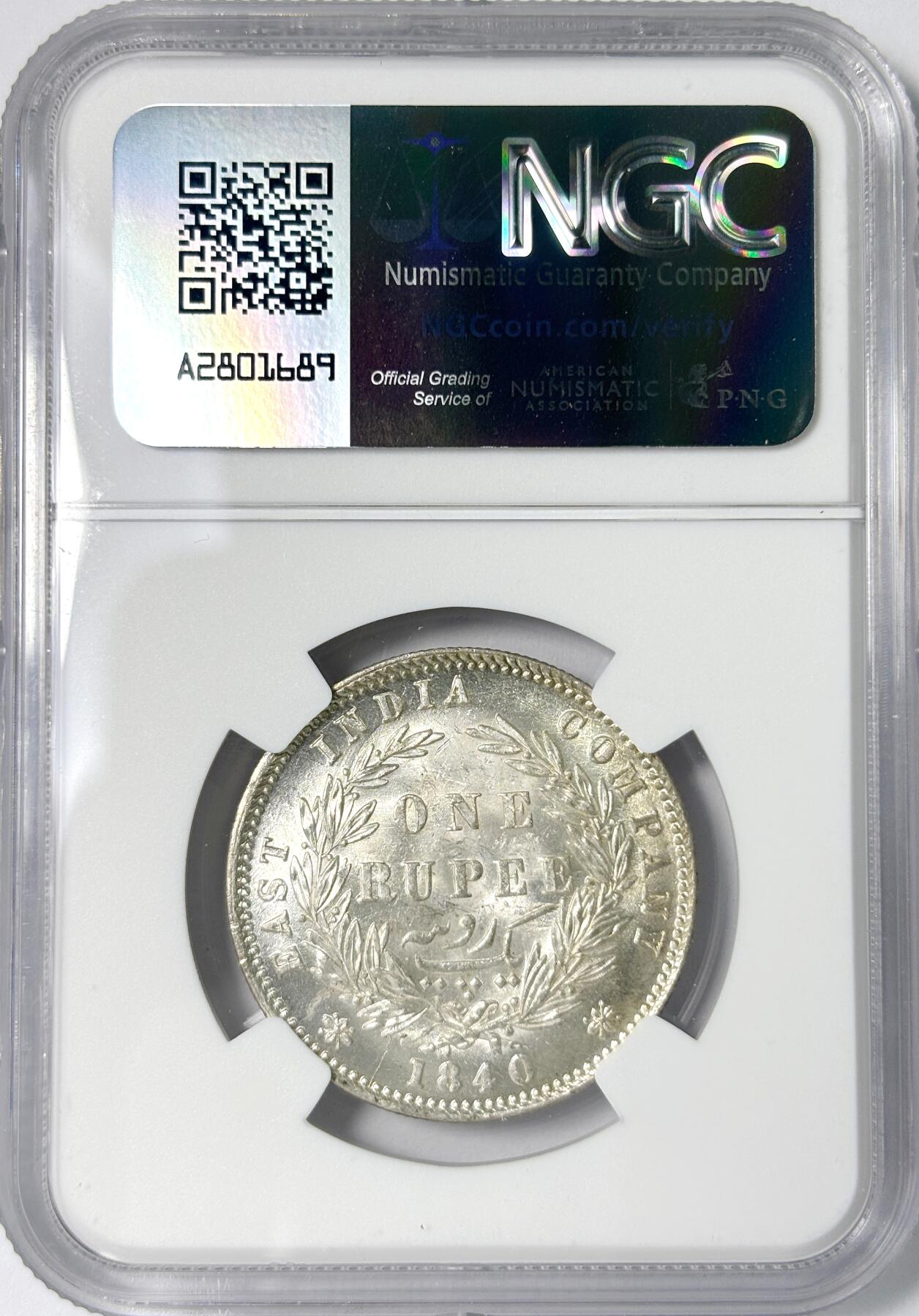 【雨安】【世界币章112-113期】周五/周六 两场连拍 2025-11-01 周六 19:30 保真 8秒倒数自动落锤 高效拍卖 [评级亚洲] India India 英属印度 1卢比 KM#0458 1840年 维多利亚 NGC-MS61