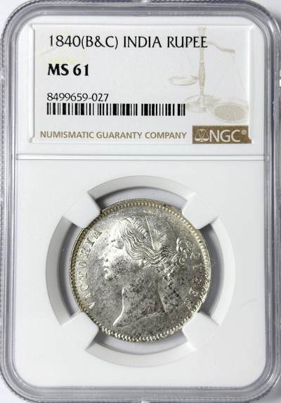 【雨安】【世界币章112-113期】周五/周六 两场连拍 2025-11-01 周六 19:30 保真 8秒倒数自动落锤 高效拍卖 - [评级亚洲] India India 英属印度 1卢比 KM#0458 1840年 维多利亚 NGC-MS61