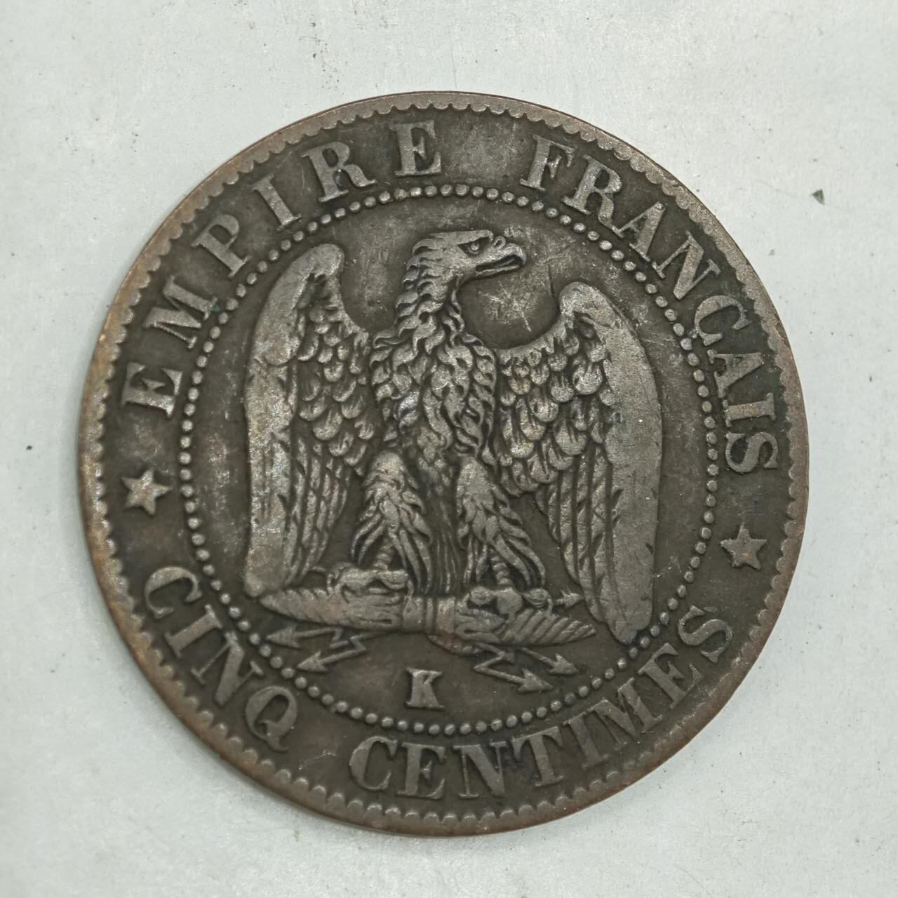 【淘币小摊】限时拍第七百八十四拍  老铜币场  满百包邮可预留两周  周一统一发货  法国1856年拿破仑三世5分铜币