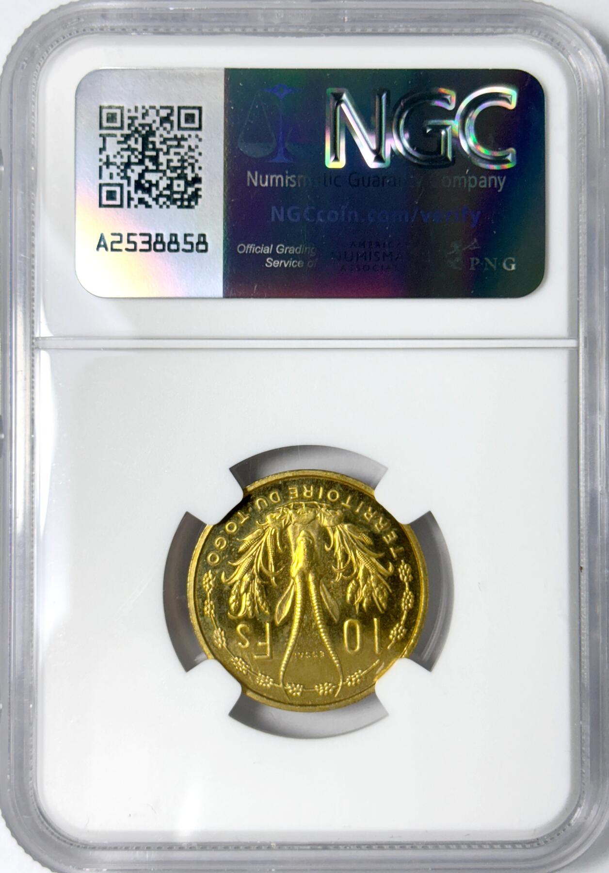 【雨安】【世界币章112-113期】周五/周六 两场连拍 2025-11-01 周六 19:30 保真 8秒倒数自动落锤 高效拍卖 [评级样币] Togo 多哥 10法郎 1956年 样币 NGC-MS65