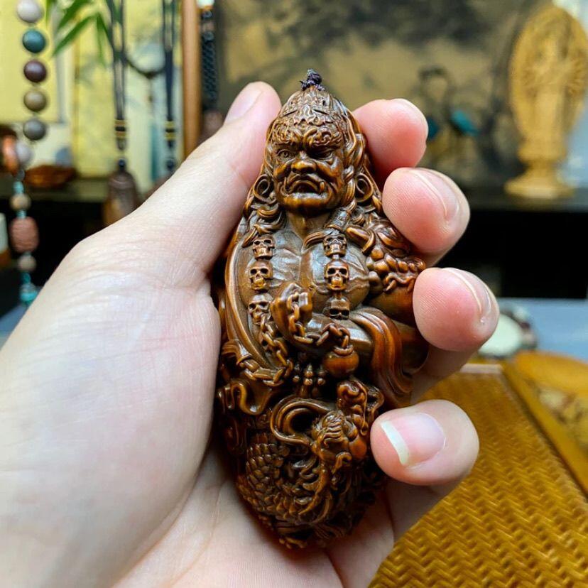 听雨轩（14）木雕 旧藏黄杨木雕刻不动明王手把件