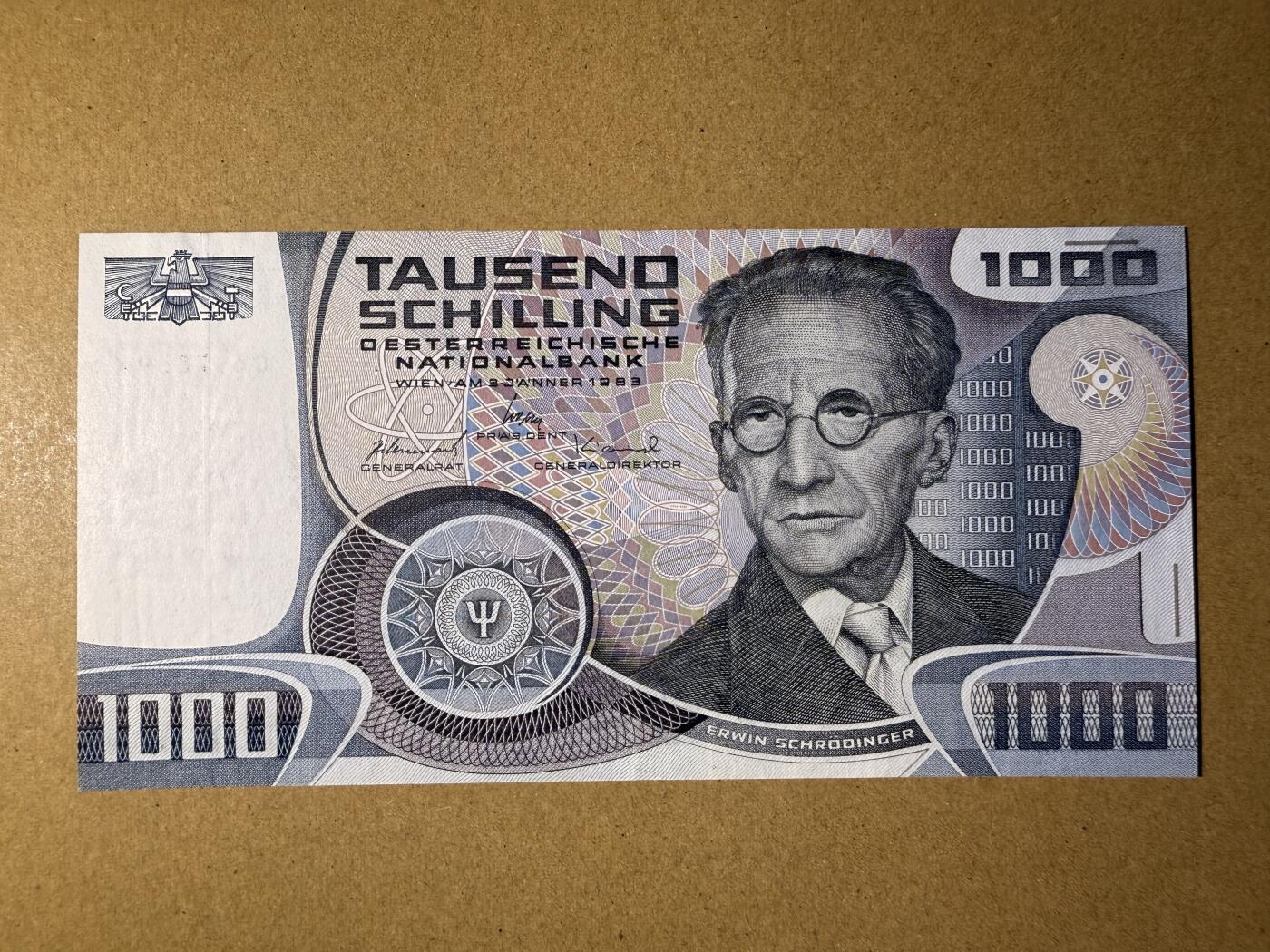 《艾美收藏》第218期-11.2周日外币荟萃 奥地利1000先令 AU 1983年薛定谔 不明显的暗折 无4