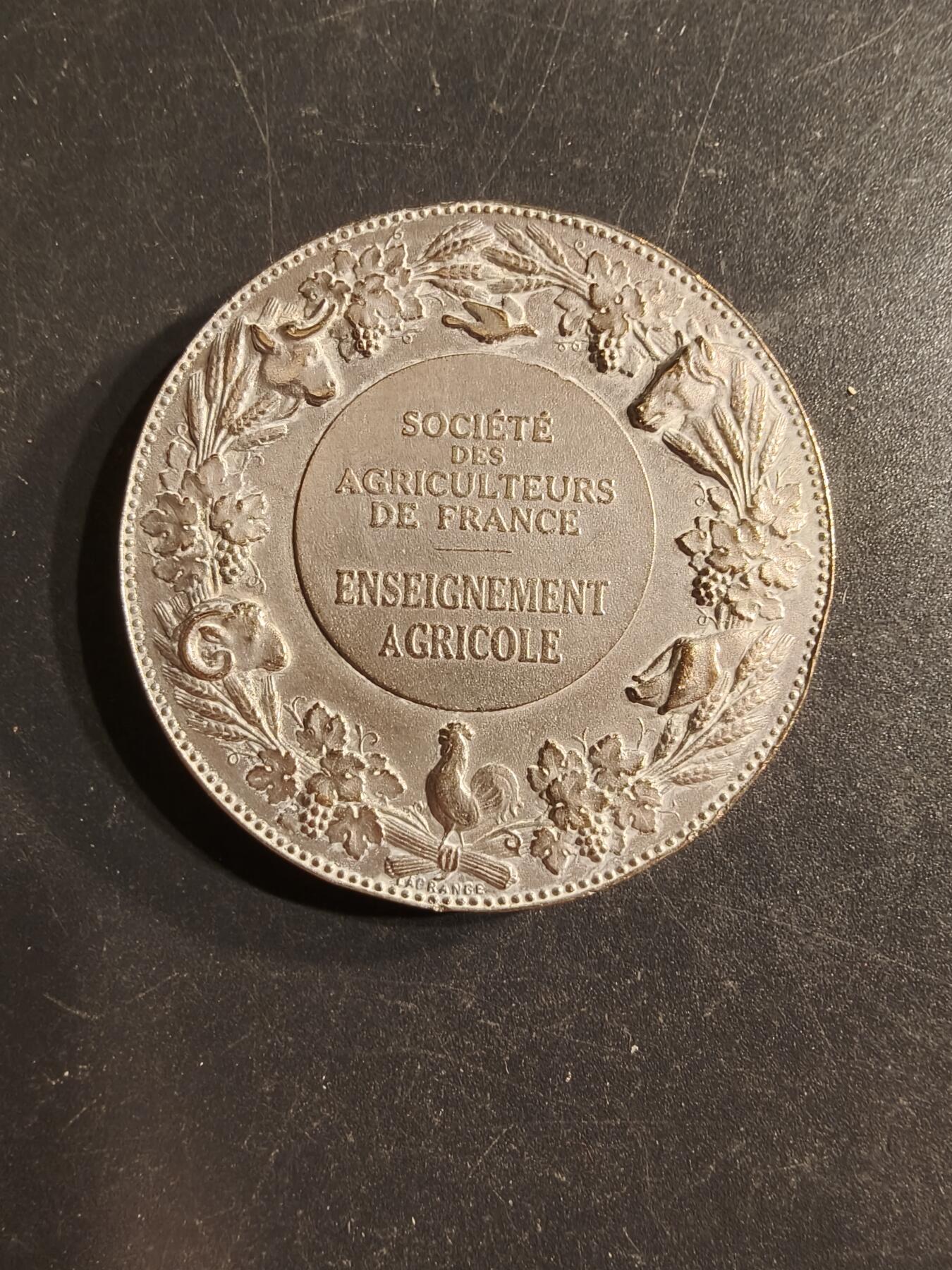 老王徽章第160期 法国农业协会镀银大铜章     播种     直径41mm.   重量36.2g