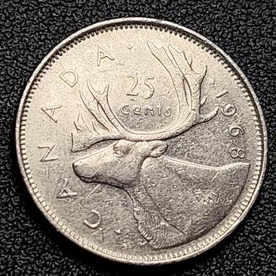 泉币菌-第122场-精品福利场 - 高币值 加拿大1968年1/4加拿大元 伊丽莎白二世 驯鹿 24mm 