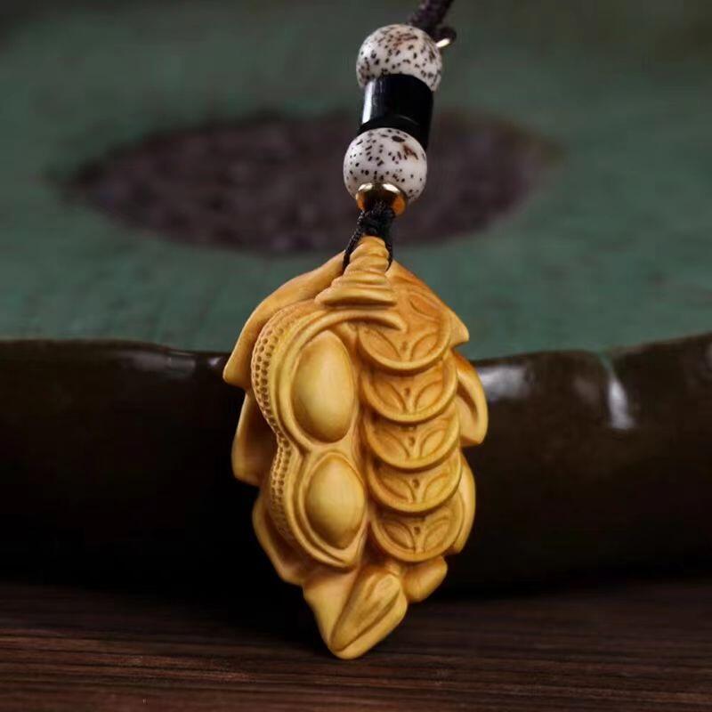 听雨轩（14）木雕 小叶黄杨木雕刻一叶暴富手把件 6cm