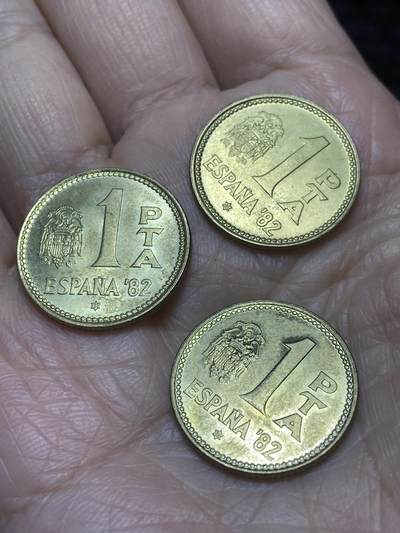 2025年第一百二十场(总第一百四十六场）外国好品散币(免佣金) - 好品–西班牙🇪🇸1980年1比塞塔3枚(1982年世界杯纪念币)