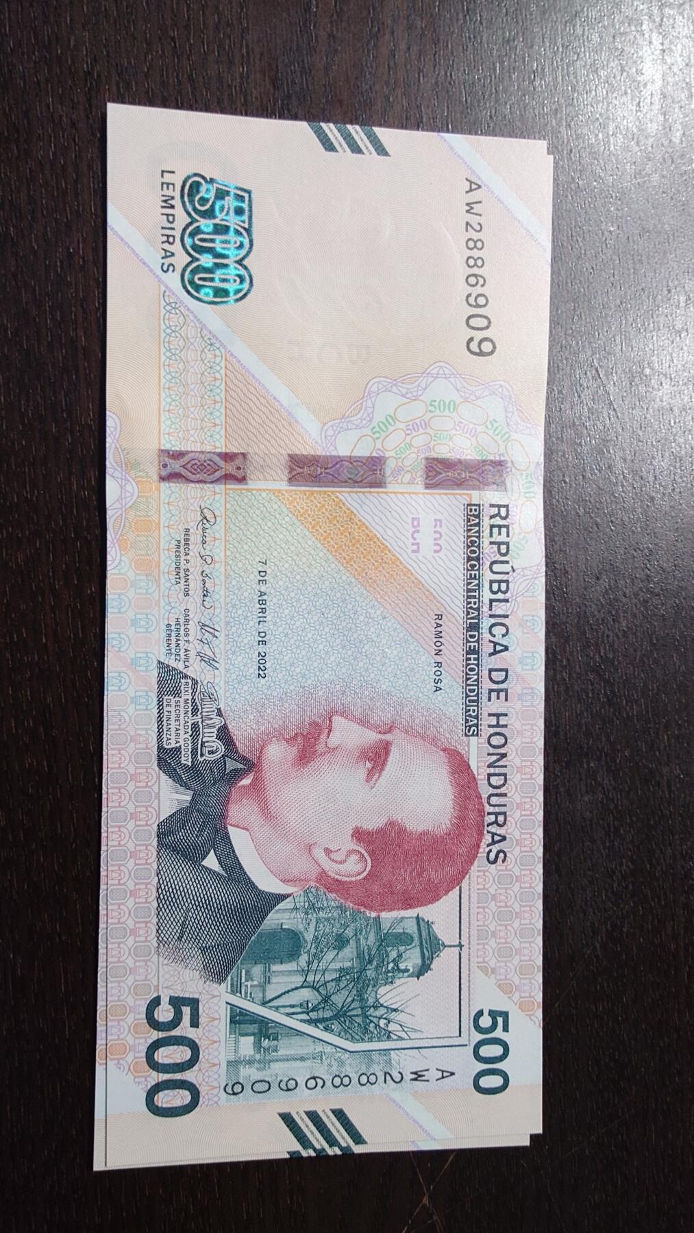 世界钱币～微拍第212期暨2025年第52期  部分库存清仓选号 2022年洪都拉斯500伦皮拉 全新绝品无47尾号909