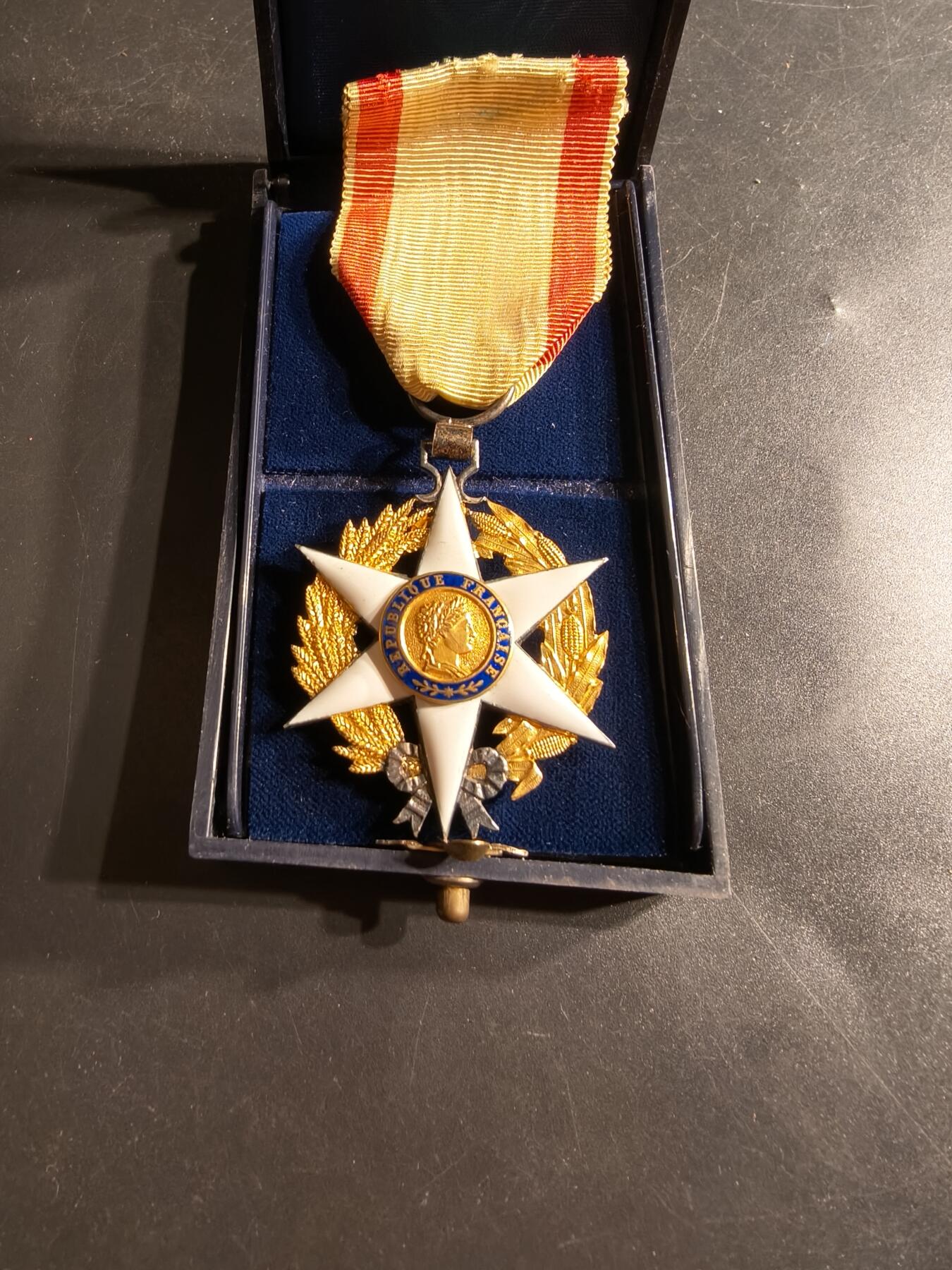 老王徽章第160期 法国骑士级农业功绩勋章    带盒子   珐琅完整