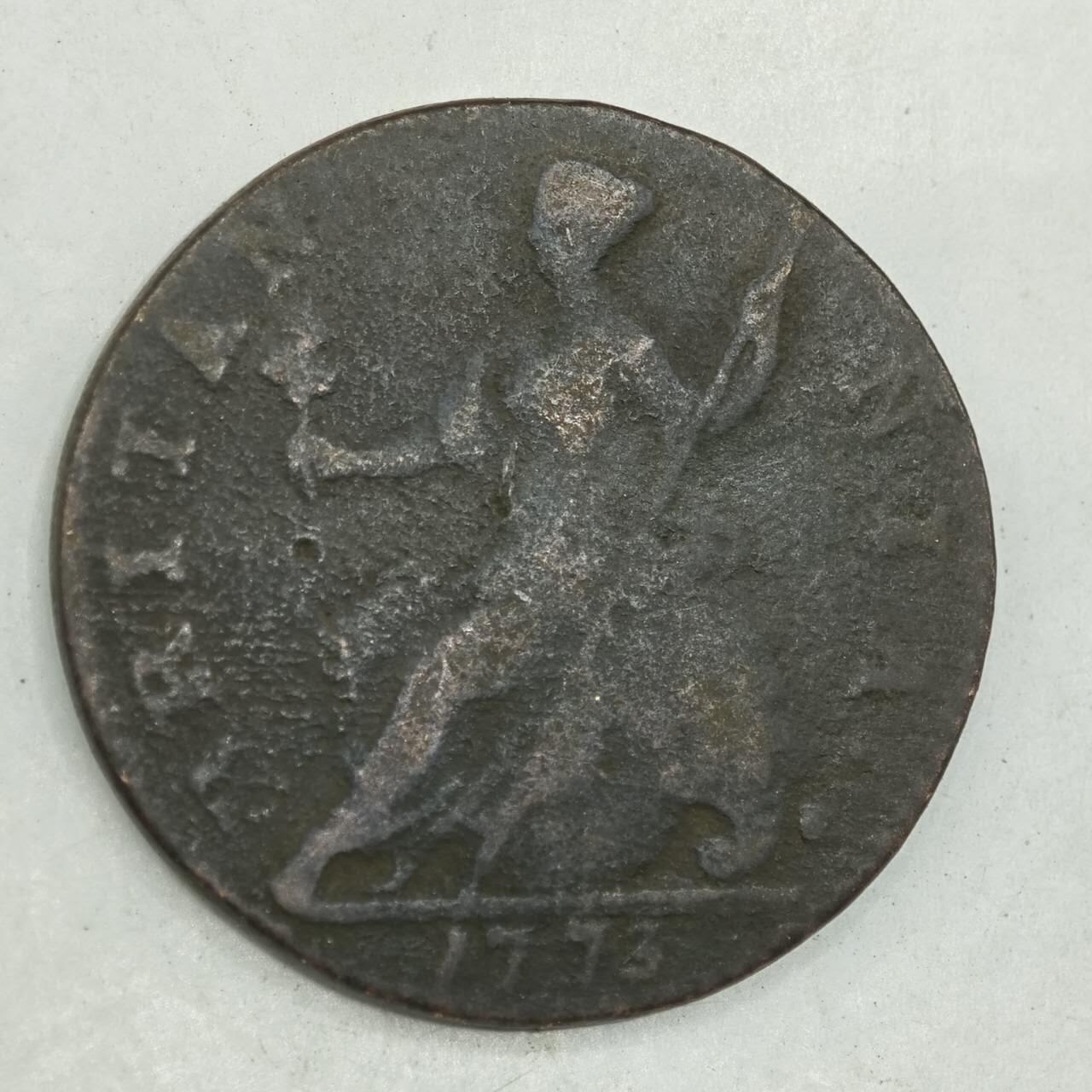 【淘币小摊】限时拍第七百八十四拍  老铜币场  满百包邮可预留两周  周一统一发货  英国1773年乔治三世半便士铜币