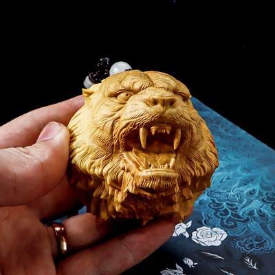 听雨轩（14）木雕 - 小叶黄杨木雕手把玩件老虎头保健球文玩 5cm