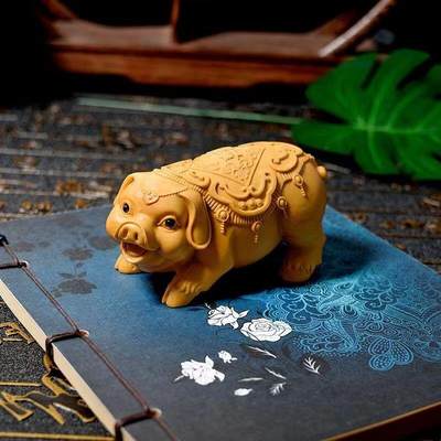 听雨轩（14）木雕 - 崖柏木雕刻生肖猪福喜可爱手把件 7cm