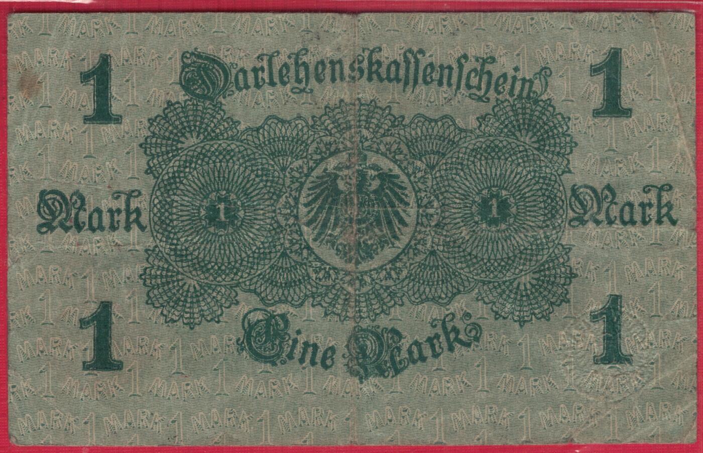 德国1914年(1917年)1马克 P-51 红号红印 背面绿色 实物图 八五品