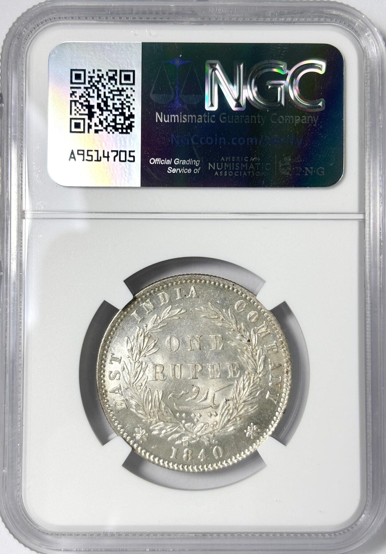 【雨安】【世界币章112-113期】周五/周六 两场连拍 2025-11-01 周六 19:30 保真 8秒倒数自动落锤 高效拍卖 [评级亚洲] India India 英属印度 1卢比 KM#0458 1840年 维多利亚 NGC-MS62