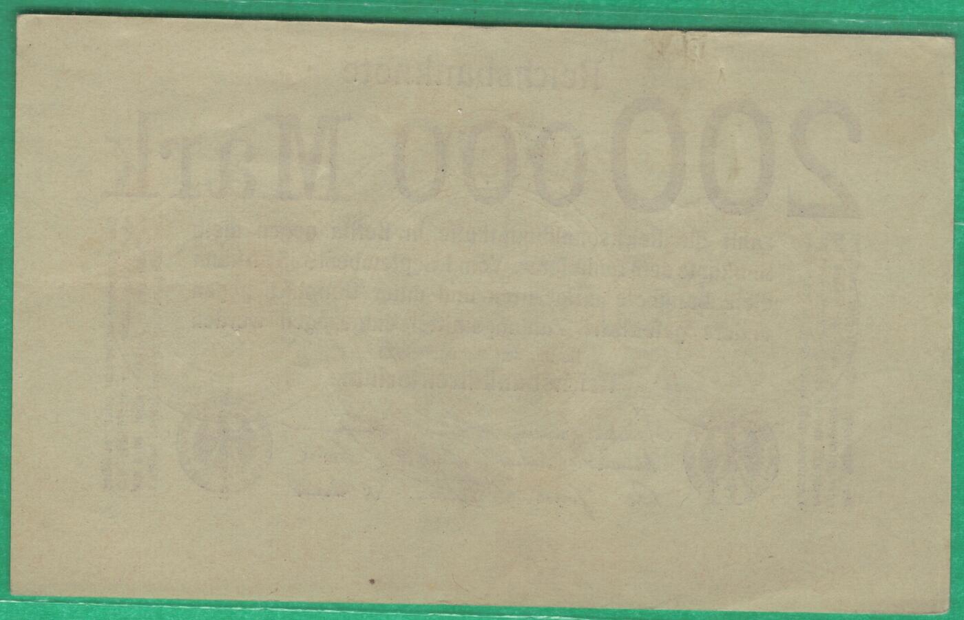 德国1923年200000(20万)马克 P-100 左上角无序列号版 实物图 八五品