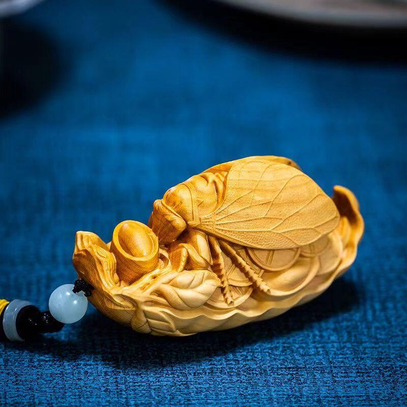 听雨轩（14）木雕 小叶黄杨木雕一鸣惊人手把件 7cm