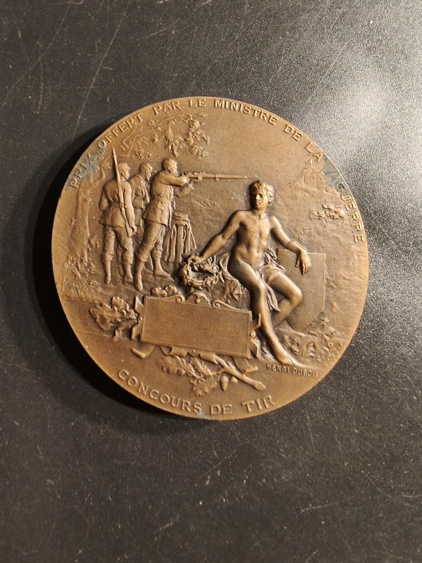 老王徽章第160期 法国战争部射击竞赛大铜章     大师亨利杜布瓦作品     直径50mm.    重量59g