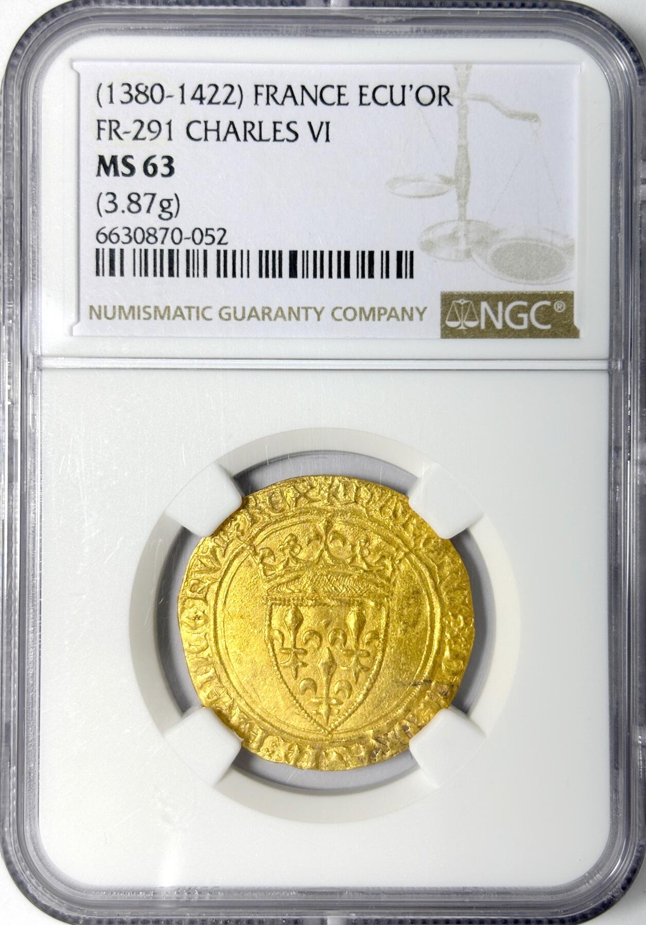 【雨安】【世界币章112-113期】周五/周六 两场连拍 2025-11-01 周六 19:30 保真 8秒倒数自动落锤 高效拍卖 [金币] France 法国 1路易金 (1380-1422) 查理六世 NGC-MS63