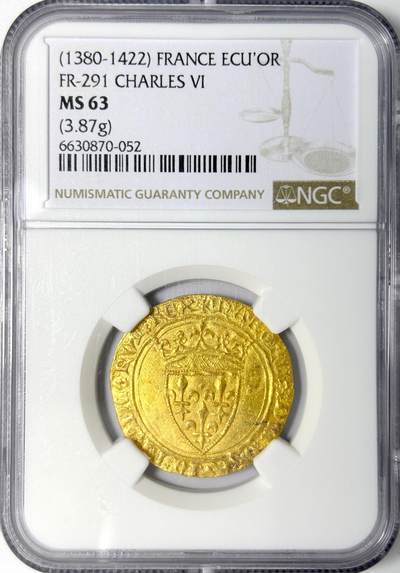 【雨安】【世界币章112-113期】周五/周六 两场连拍 2025-11-01 周六 19:30 保真 8秒倒数自动落锤 高效拍卖 - [金币] France 法国 1路易金 (1380-1422) 查理六世 NGC-MS63