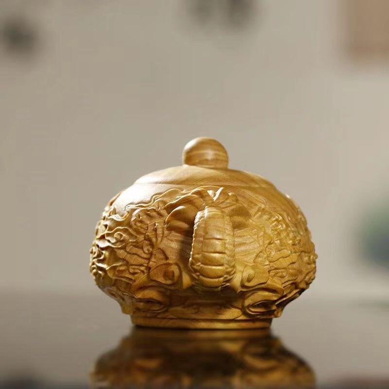 听雨轩（14）木雕 小叶黄杨木雕 祥龙把把壶文玩手把件 8cm