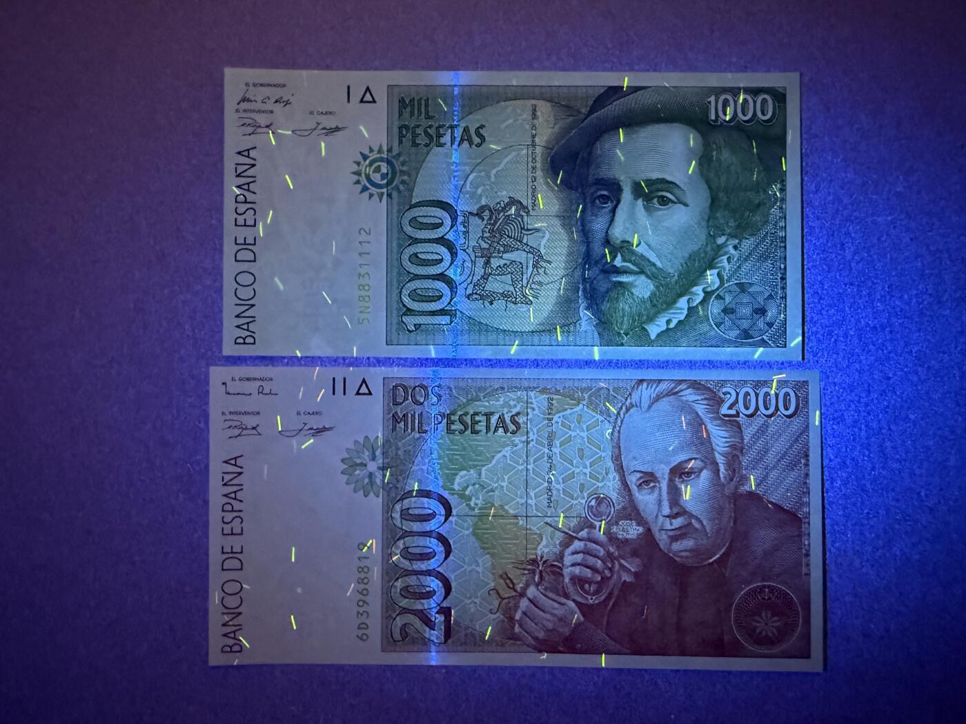 《艾美收藏》第218期-11.2周日外币荟萃 西班牙1000、2000比塞塔2张 UNC 末版 无47