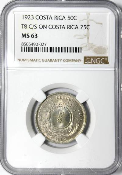 【雨安】【世界币章112-113期】周五/周六 两场连拍 2025-11-01 周六 19:30 保真 8秒倒数自动落锤 高效拍卖 - [评级美洲] Costa Rica 哥斯达黎加 50分 1923年 NGC-MS63