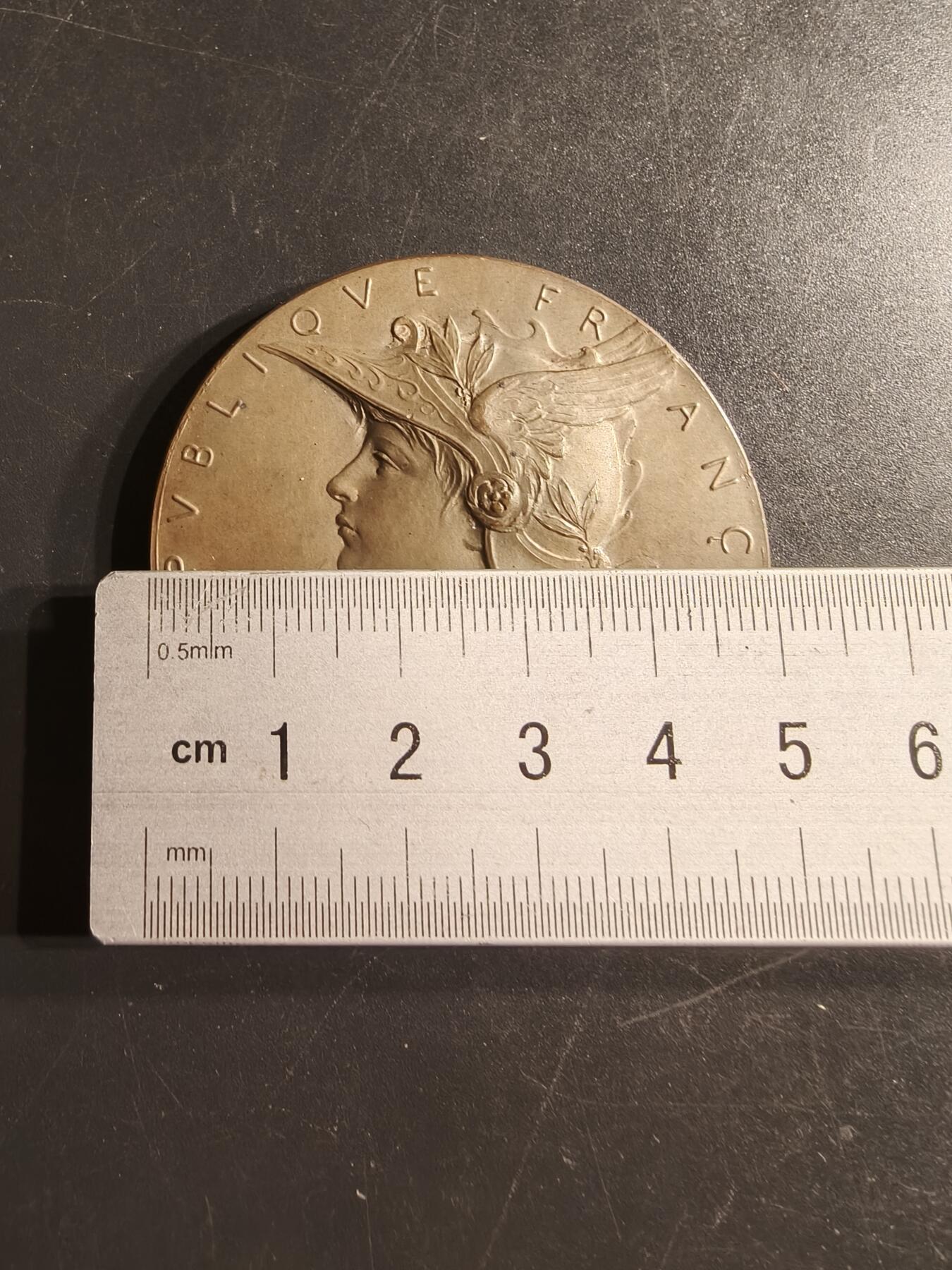 老王徽章第160期  法国内务部镀银大铜章     原盒      戎装玛丽安娜     罗蒂版     直径50mm.    重量62.6g