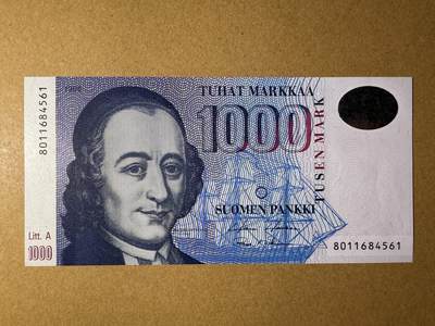 《艾美收藏》第218期-11.2周日外币荟萃 - 芬兰1000马克 UNC 末版 芬兰议员屈德纽斯 原票好品 仅一个角轻微荧光