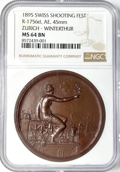 【雨安】【世界币章112-113期】周五/周六 两场连拍 2025-11-01 周六 19:30 保真 8秒倒数自动落锤 高效拍卖 - [章] Switzerland 章 瑞士 1895年 射击节 苏黎世 Zurich-Winterthur 铜章 NGC-MS64