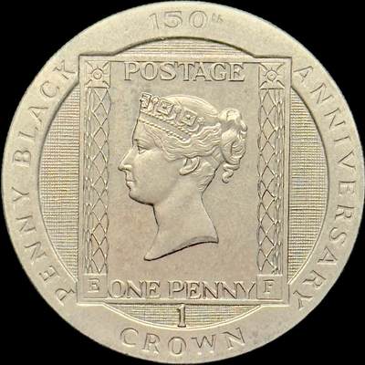 ＜小葵钱铺＞第64期·克朗币·套币·银币场·满200包邮，不寄存·3号发货 - 马恩岛1990年“黑便士”邮票发行150周年1克朗纪念币