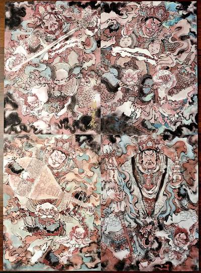 白泽拍卖卡牌手绘专场第27期 - 2025 胡艺龙工艺厚卡 四大天王4张 A4  胡艺龙亲签南方增长天王