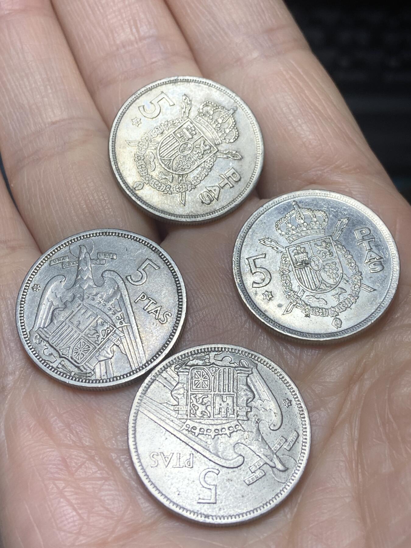 2025年第一百二十场(总第一百四十六场）外国好品散币(免佣金) 西班牙🇪🇸各年份5比塞塔4枚：1957年1975年