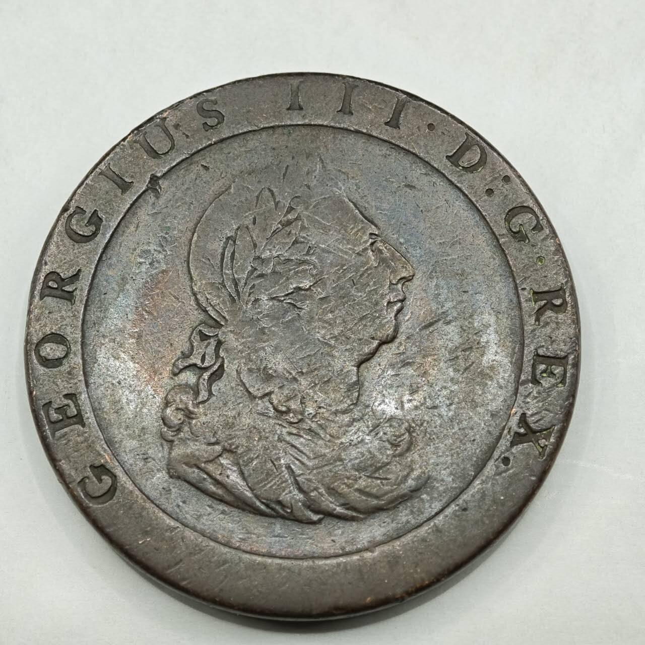 【淘币小摊】限时拍第七百八十四拍  老铜币场  满百包邮可预留两周  周一统一发货  英国1797年乔治三世一便士车轮铜币