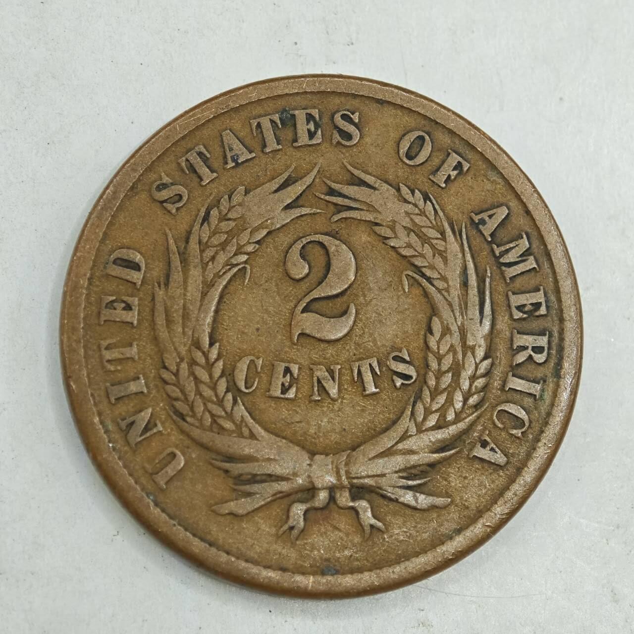 【淘币小摊】限时拍第七百八十四拍  老铜币场  满百包邮可预留两周  周一统一发货  美国1865年2分铜币