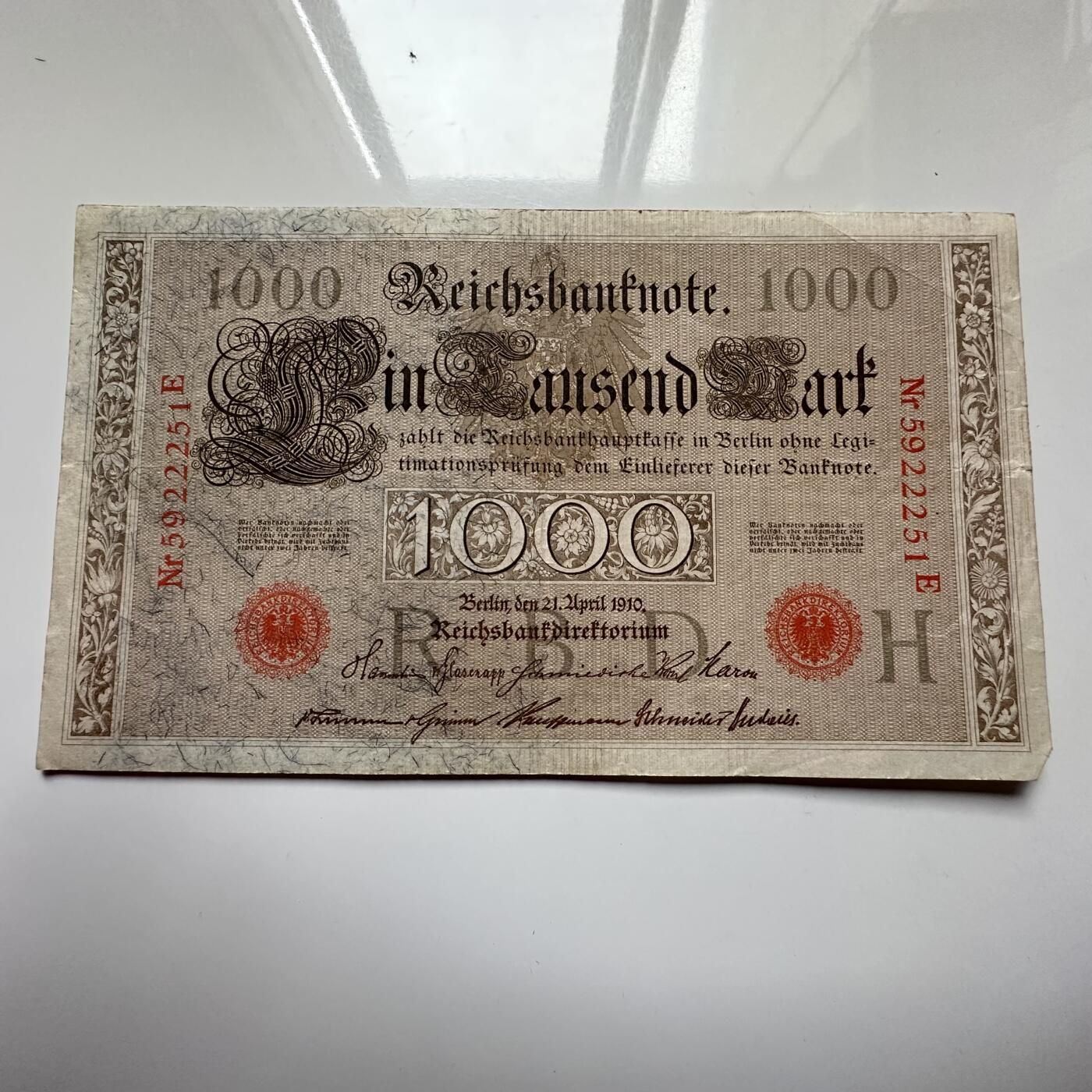 🌹外币初藏🌹🐯2025年第122场  每周二四六晚8️⃣点 接代拍 德国1910年1000马克 大票幅c