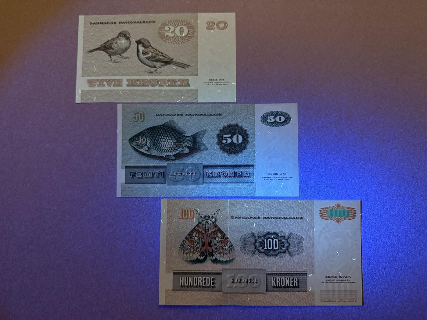 《艾美收藏》第218期-11.2周日外币荟萃 丹麦20、50、100克朗3张 UNC 动物版 原票绝品 全部无4